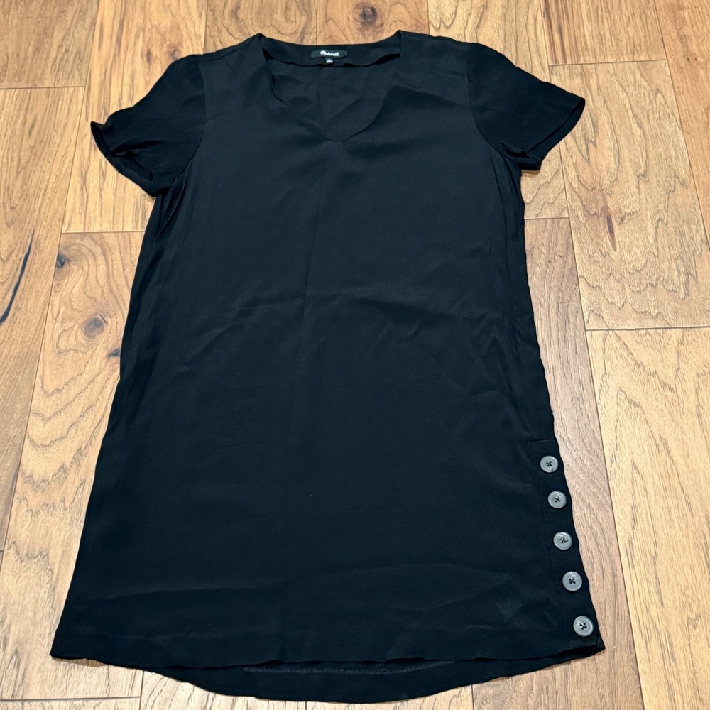 Madewell Black Button-Side‎ V-Neck Shift Mini Dress Women's Size M